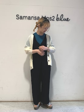 「Samansa Mos2 blue（サマンサモスモスブルー）のアイテム（サロペット/オーバーオール）」を使った、kanakoさん（レディース・158cm）の夏コーディネート
