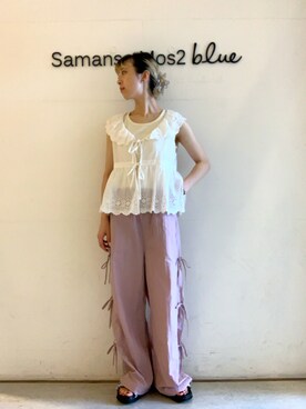 「ehka sopo（エヘカソポ）のくしゅくしゅギンガム厚底サンダル（サンダル）」を使った、kanakoさん（レディース・159cm）の夏コーディネート