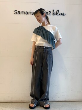 「ehka sopo（エヘカソポ）のくしゅくしゅギンガム厚底サンダル（サンダル）」を使った、kanakoさん（レディース・159cm）の夏コーディネート