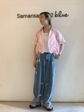 「ehka sopo（エヘカソポ）のくしゅくしゅギンガム厚底サンダル（サンダル）」を使った、kanakoさん（レディース・159cm）の夏コーディネート