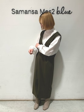 「Samansa Mos2 blue」｜「アイテム（ジャンパースカート）」を使った、kanakoさん（レディース・158cm）の冬コーディネート