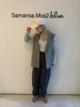 「Samansa Mos2 blue（サマンサモスモスブルー）のアイテム（キャップ）」を使った、kanakoさん（レディース・159cm）の春コーディネート