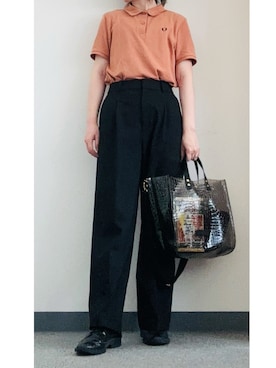 「FRED PERRY（フレッドペリー）の半袖ポロシャツ（ポロシャツ、オレンジ系）」を使った、takkeさん（メンズ・154cm）の夏コーディネート