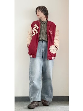 「converse」｜「アイテム（スタジャン）」を使った、takkeさん（メンズ・154cm）の秋コーディネート