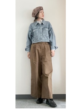 「アイテム（ハンチング/ベレー帽）」を使った、takkeさん（メンズ・154cm）の秋コーディネート