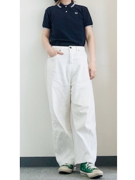 「FRED PERRY（フレッドペリー）のFRED PERRY: イギリス製  M12 ポロシャツ（ポロシャツ、ブルー系）」を使った、takkeさん（メンズ・154cm）の夏コーディネート