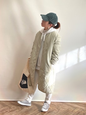 「キャップ女子」｜「アイテム（ノーカラージャケット）」を使った、𝚀-𝚌𝚑𝚊𝚗さん（レディース・158cm）の冬コーディネート