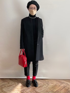「URBAN RESEARCH（アーバンリサーチ）のアイテム（ノーカラーコート）」を使った、𝚀-𝚌𝚑𝚊𝚗さん（レディース・158cm）の冬コーディネート