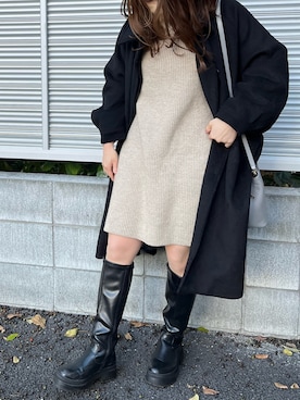 「manana suerte（マニャーナスエルテ）のアイテム（ステンカラーコート）」を使った、yuriさん（レディース・161cm）の冬コーディネート