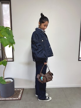 「ギンガムチェックシャツ」｜Reiさん（レディース・158cm）の秋コーディネート