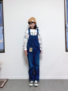 「devirock（デビロック）のアイテム（オールインワン・サロペット）」を使った、Reiさん（キッズ・145cm）の冬コーディネート