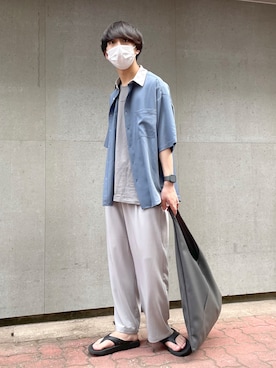 「RAGEBLUE（レイジブルー）のアイテム（トートバッグ）」を使った、おむらいす(rageblue )さん（メンズ・173cm）の夏コーディネート