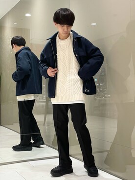 「ケーブルニット」｜「アイテム（ブルゾン）」を使った、おむらいす(rageblue )さん（メンズ・173cm）の秋コーディネート