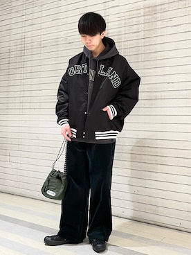 「RAGEBLUE（レイジブルー）のアイテム（スタジャン）」を使った、おむらいす(rageblue )さん（メンズ・173cm）の冬コーディネート