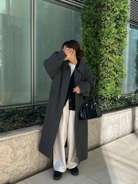 「冬」｜「アイテム（ステンカラーコート）」を使った、otohaさん（レディース・156cm）の冬コーディネート