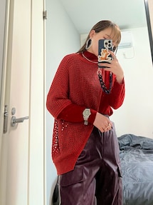 美品 21AW AMERI アメリ ANDREA ABSTRACT PAINT KNIT ボリュームスリーブ インターシャニット プルオーバー セーター F ベージュ系 レディース 古着 中古 美品 21AW AMERI アメリ ANDREA ABSTRACT PAINT KNIT プル