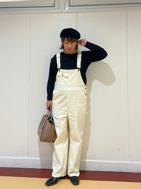 「フェイクレザー」｜「アイテム（オールインワン・サロペット）」を使った、たかぽんさん（レディース・163cm）の秋コーディネート