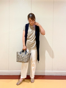 「Chez toi（シェトワ）のアニマル柄クリア2WAYトート（トートバッグ、ブラック系）」を使った、たかぽんさん（レディース・163cm）の夏コーディネート