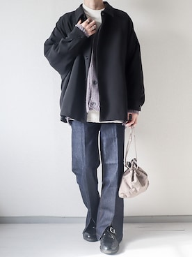 「スリットパンツ」｜「アイテム（ブルゾン）」を使った、kotaさん（メンズ・173cm）の冬コーディネート