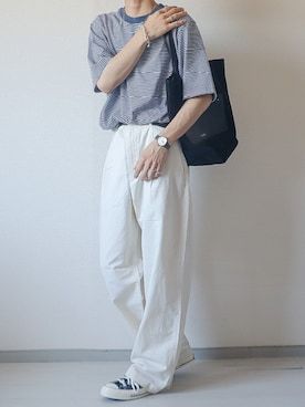 「白パンツコーデ」｜「アイテム（その他）」を使った、kotaさん（メンズ・173cm）の夏コーディネート