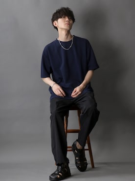 「SITRY（シトリー）のloose tapered tuck wide Pants/ルーズ テーパード タック ワイドパンツ（スラックス）」を使った、狩野 博文さん（メンズ・178cm）の夏コーディネート