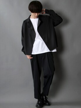 「SITRY（シトリー）のloose tapered tuck wide Pants/ルーズ テーパード タック ワイドパンツ（スラックス）」を使った、狩野 博文さん（メンズ・178cm）の冬コーディネート