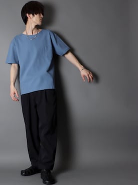 「SITRY（シトリー）のloose tapered tuck wide Pants/ルーズ テーパード タック ワイドパンツ（スラックス）」を使った、狩野 博文さん（メンズ・178cm）の春コーディネート