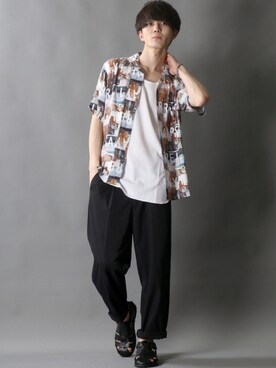 「SITRY（シトリー）のloose tapered tuck wide Pants/ルーズ テーパード タック ワイドパンツ（スラックス）」を使った、狩野 博文さん（メンズ・178cm）の夏コーディネート