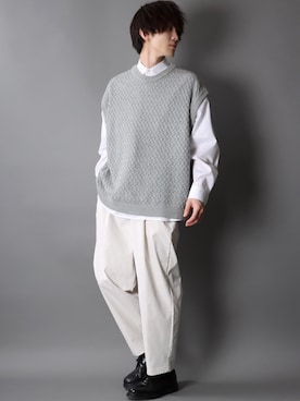 「SITRY（シトリー）のloose tapered tuck wide Pants/ルーズ テーパード タック ワイドパンツ（スラックス）」を使った、狩野 博文さん（メンズ・178cm）の春コーディネート