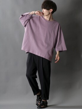 「SITRY（シトリー）のloose tapered tuck wide Pants/ルーズ テーパード タック ワイドパンツ（スラックス）」を使った、狩野 博文さん（メンズ・178cm）の夏コーディネート