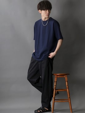「SITRY（シトリー）のloose tapered tuck wide Pants/ルーズ テーパード タック ワイドパンツ（スラックス）」を使った、狩野 博文さん（メンズ・178cm）の夏コーディネート