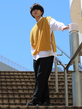 「SITRY（シトリー）のloose tapered tuck wide Pants/ルーズ テーパード タック ワイドパンツ（スラックス）」を使った、狩野 博文さん（メンズ・178cm）の夏コーディネート