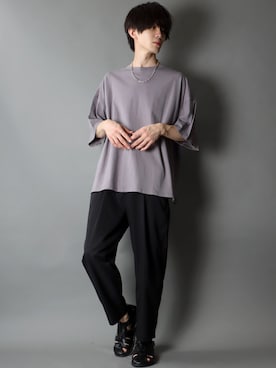 「SITRY（シトリー）のloose tapered tuck wide Pants/ルーズ テーパード タック ワイドパンツ（スラックス）」を使った、狩野 博文さん（メンズ・178cm）の夏コーディネート