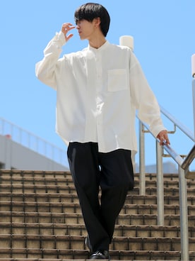 「SITRY（シトリー）のloose tapered tuck wide Pants/ルーズ テーパード タック ワイドパンツ（スラックス）」を使った、狩野 博文さん（メンズ・178cm）の夏コーディネート