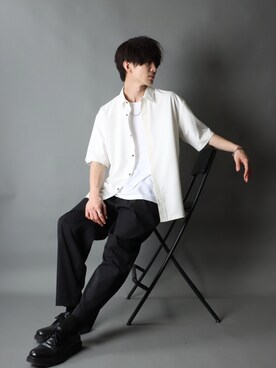 「SITRY（シトリー）のloose tapered tuck wide Pants/ルーズ テーパード タック ワイドパンツ（スラックス）」を使った、狩野 博文さん（メンズ・178cm）の夏コーディネート