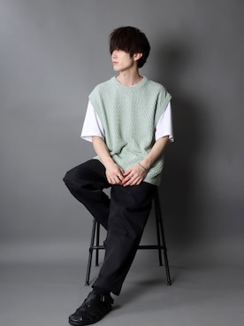 「SITRY（シトリー）のloose tapered tuck wide Pants/ルーズ テーパード タック ワイドパンツ（スラックス）」を使った、狩野 博文さん（メンズ・178cm）の春コーディネート