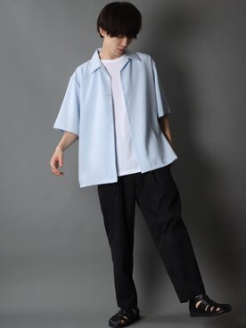 「SITRY（シトリー）のloose tapered tuck wide Pants/ルーズ テーパード タック ワイドパンツ（スラックス）」を使った、狩野 博文さん（メンズ・178cm）の夏コーディネート