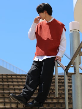 「SITRY（シトリー）のloose tapered tuck wide Pants/ルーズ テーパード タック ワイドパンツ（スラックス）」を使った、狩野 博文さん（メンズ・178cm）の夏コーディネート