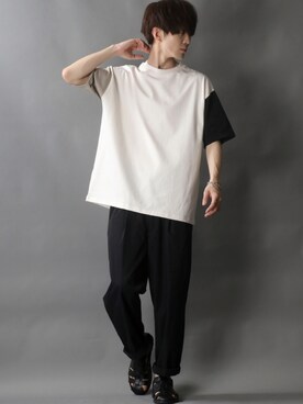 「SITRY（シトリー）のloose tapered tuck wide Pants/ルーズ テーパード タック ワイドパンツ（スラックス）」を使った、狩野 博文さん（メンズ・178cm）の夏コーディネート
