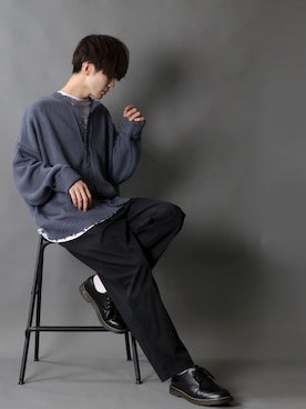 「ダメージカーディガン」｜狩野 博文さん（メンズ・178cm）の秋コーディネート