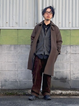 「アイテム（ステンカラーコート）」を使った、ケイさん（メンズ・175cm）の冬コーディネート