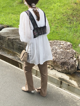 「Kastane（カスタネ）のレーヨンスラックスパンツ３（スラックス）」を使った、れさん（レディース・155cm）の秋コーディネート
