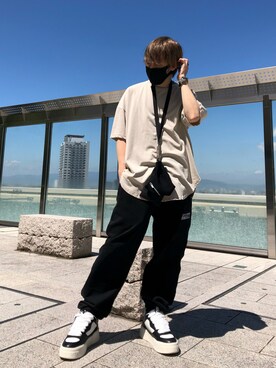 「A4A（エーフォーエー）のA4A/エーフォーエー/40s強撚糸ラウンドTシャツ（Tシャツ/カットソー）」を使った、Toshiki Masudaさん（メンズ・170cm）の夏コーディネート