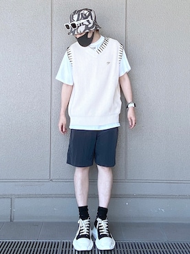 「DANKE SCHON（ダンケシェーン）のアイテム（帽子）」を使った、Toshiki Masudaさん（メンズ・170cm）の夏コーディネート