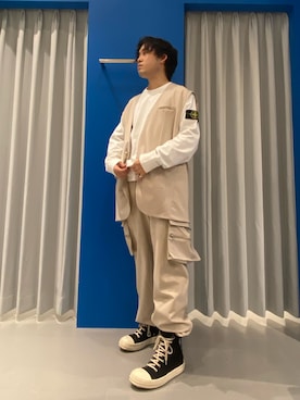 「DANKE SCHON（ダンケシェーン）のアイテム（ノーカラージャケット）」を使った、Toshiki Masudaさん（メンズ・170cm）の春コーディネート