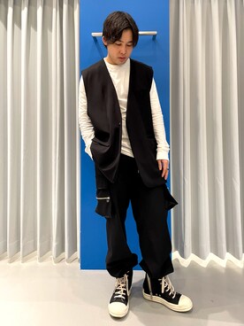 「DANKE SCHON（ダンケシェーン）のアイテム（ノーカラージャケット）」を使った、Toshiki Masudaさん（メンズ・170cm）の冬コーディネート