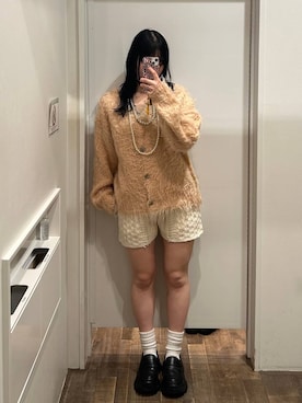 「JEANASIS（ジーナシス）のブークレシャギーVカーディガン/634208（カーディガン/ボレロ）」を使った、masakiさん（レディース・161cm）の冬コーディネート