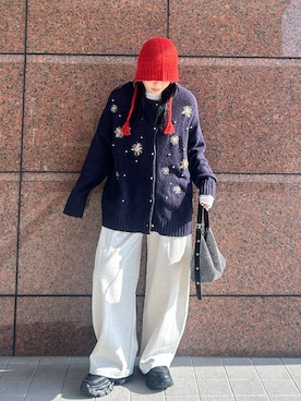 「アイテム（カーディガン/ボレロ、パープル系）」を使った、masakiさん（レディース・161cm）の冬コーディネート