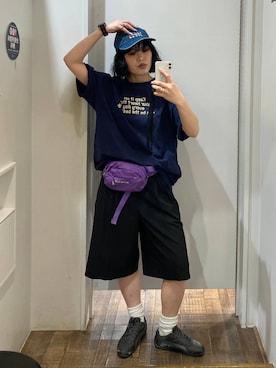 「JEANASIS（ジーナシス）の【SET UP対応】2タックハーフパンツ/638834（スラックス、ブラック系）」を使った、masakiさん（レディース・161cm）の春コーディネート