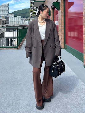 「JEANASIS（ジーナシス）のサキソニーパワショルジャケット/525969（テーラードジャケット）」を使った、masakiさん（レディース・161cm）の秋コーディネート